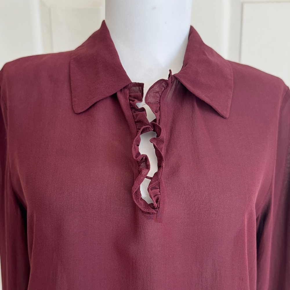 CW, Burgundy Ruffle Blouse - Picture 5 of 11